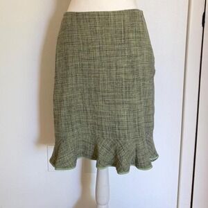 Amanda Smith vintage green plaid silk midi skirt with ruffle hem